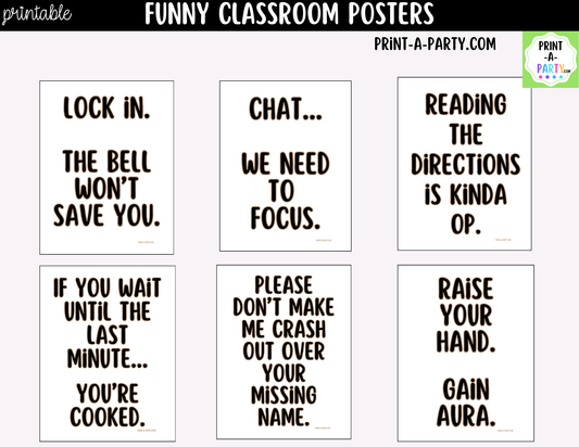 Funny Classroom Posters Bundle | 6 Printable Teacher Wall Decor Signs | Modern Classroom Decor | Student Humor Quotes
