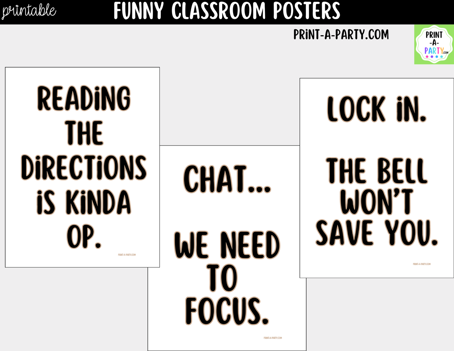 Funny Classroom Posters Bundle | 6 Printable Teacher Wall Decor Signs | Modern Classroom Decor | Student Humor Quotes
