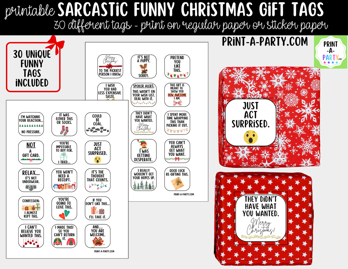 Funny Christmas Gift Tags Printable | 30 Sarcastic Holiday Gift Tags
