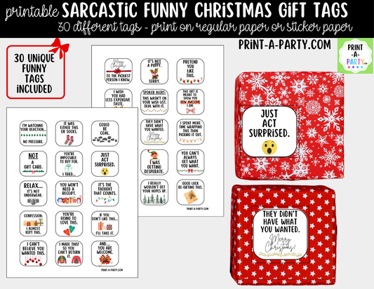 Funny Christmas Gift Tags Printable - 30 Sarcastic Holiday Gift Tags for White Elephant and Gag Gifts
