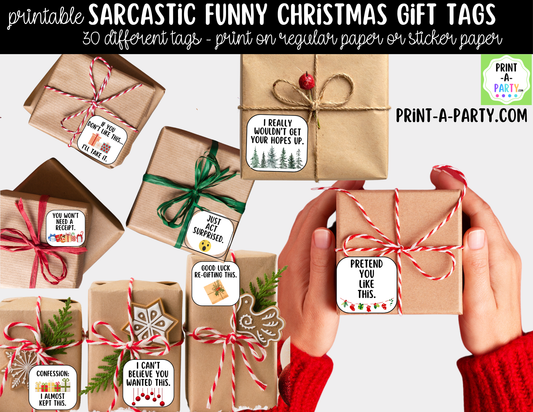Funny Christmas Gift Tags Printable - 30 Sarcastic Holiday Gift Tags for White Elephant and Gag Gifts
