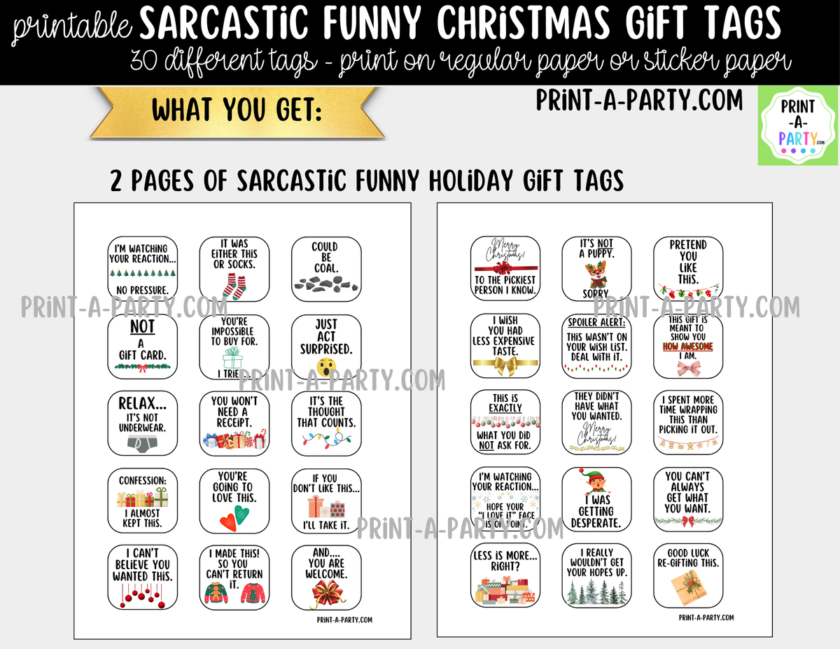 Funny Christmas Gift Tags Printable | 30 Sarcastic Holiday Gift Tags