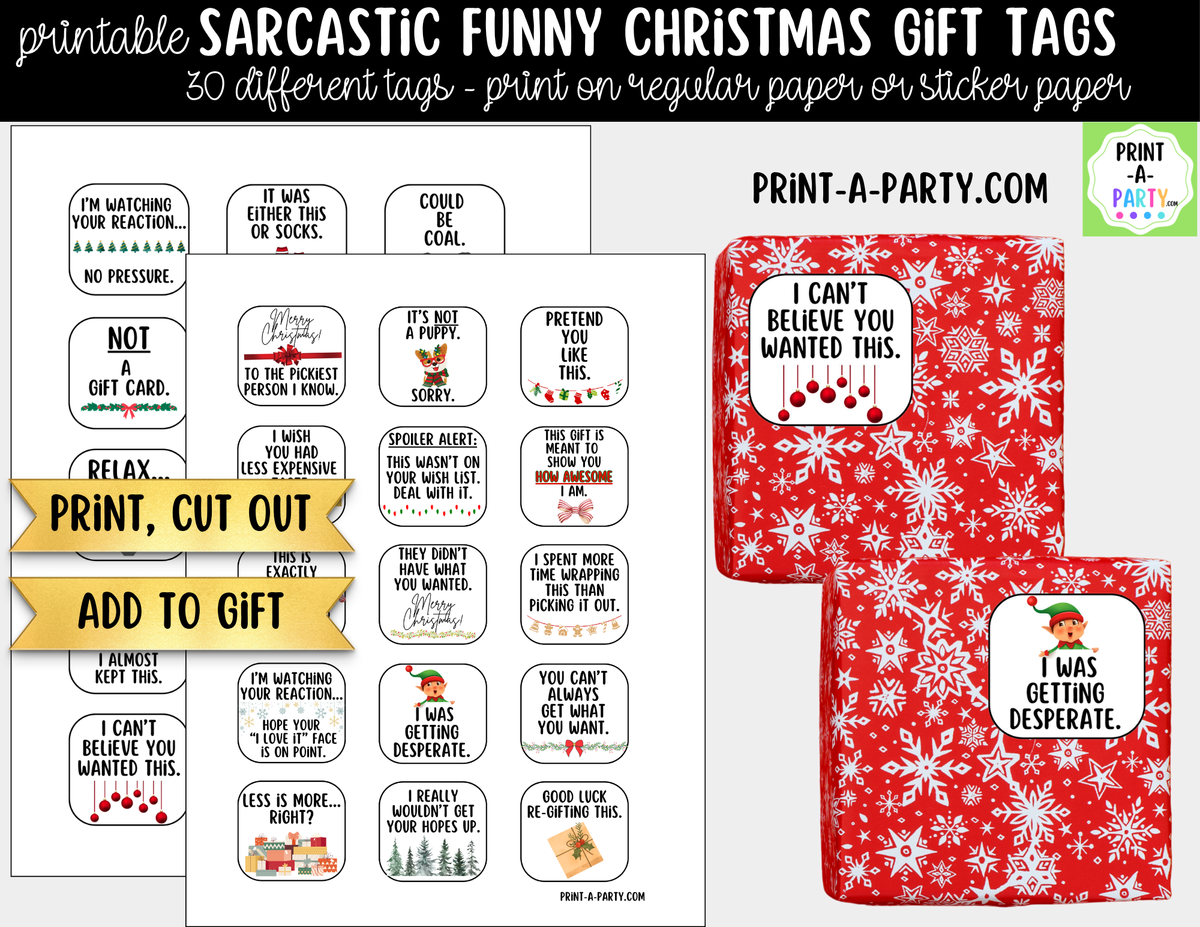 Funny Christmas Gift Tags Printable | 30 Sarcastic Holiday Gift Tags