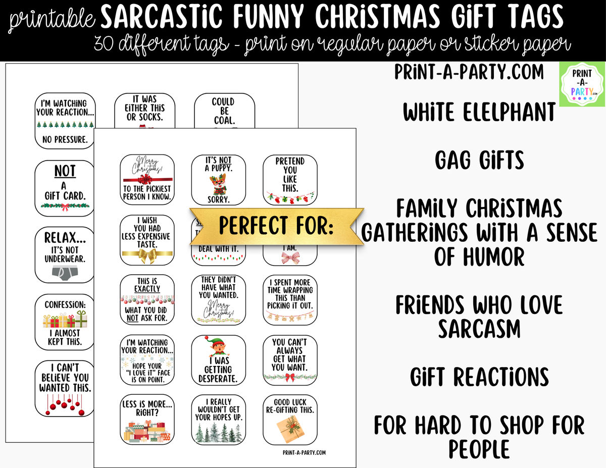 Funny Christmas Gift Tags Printable | 30 Sarcastic Holiday Gift Tags