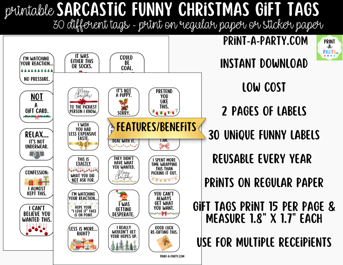 Funny Christmas Gift Tags Printable | 30 Sarcastic Holiday Gift Tags