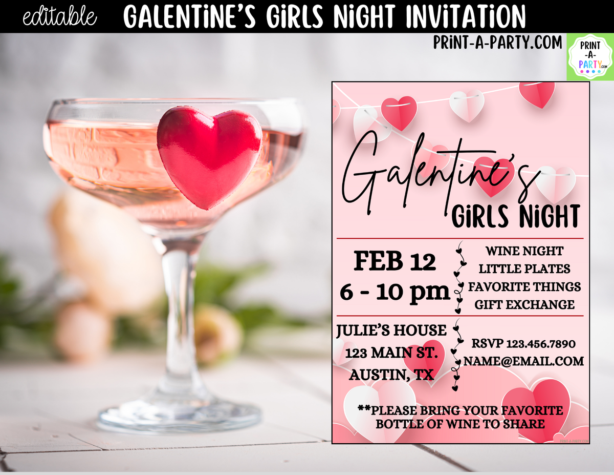 Galentine's Day Invitation Printable – Editable Canva Template