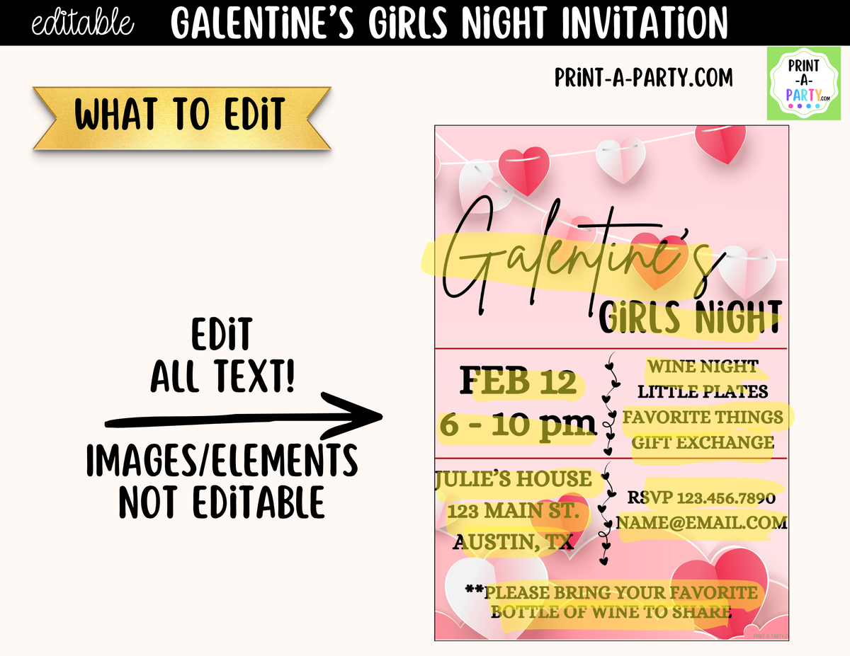Galentine's Day Invitation Printable – Editable Canva Template