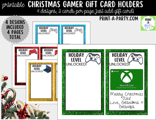 Printable Christmas Gamer Gift Card Holder - Holiday Video Game Gift Card Sleeve for Kids and Teens