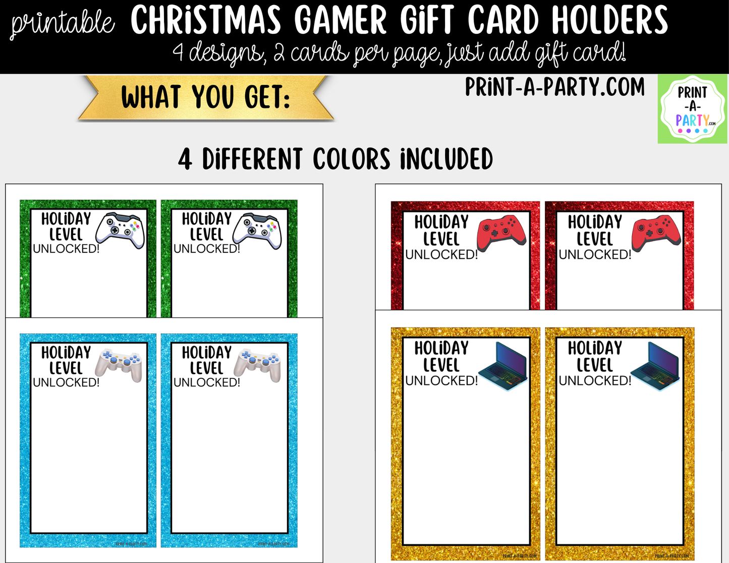 Printable Christmas Gamer Gift Card Holder - Holiday Video Game Gift Card Sleeve for Kids and Teens