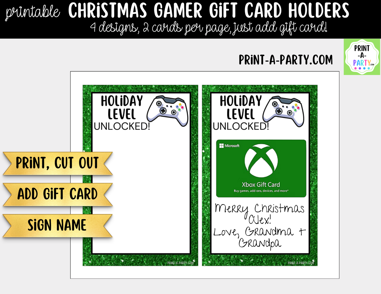 Printable Christmas Gamer Gift Card Holder - Holiday Video Game Gift Card Sleeve for Kids and Teens