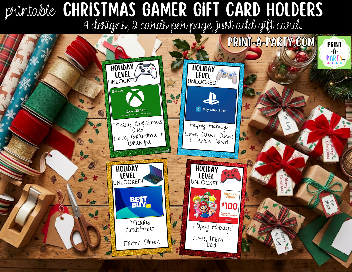 Printable Christmas Gamer Gift Card Holder - Holiday Video Game Gift Card Sleeve for Kids and Teens