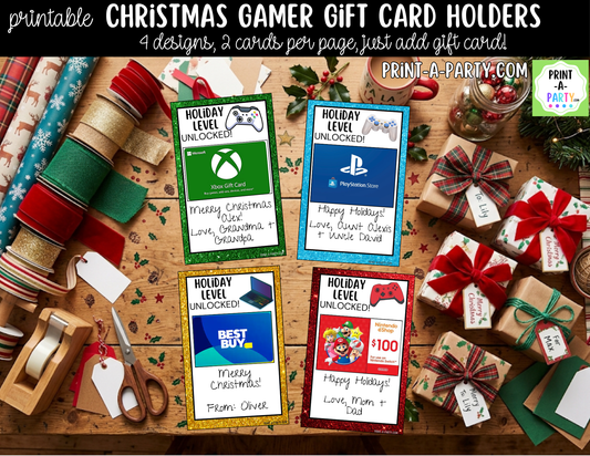 Printable Christmas Gamer Gift Card Holder - Holiday Video Game Gift Card Sleeve for Kids and Teens