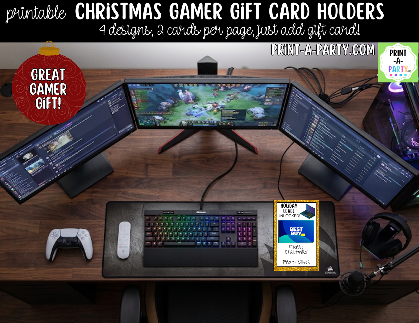 Printable Christmas Gamer Gift Card Holder - Holiday Video Game Gift Card Sleeve for Kids and Teens
