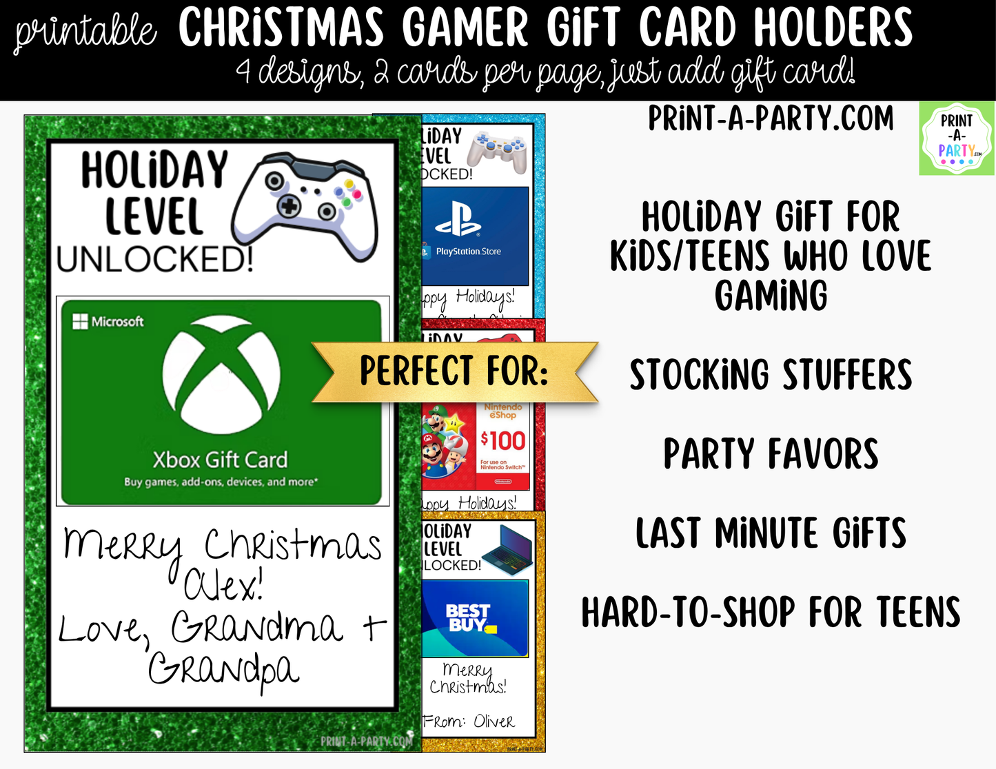 Printable Christmas Gamer Gift Card Holder - Holiday Video Game Gift Card Sleeve for Kids and Teens