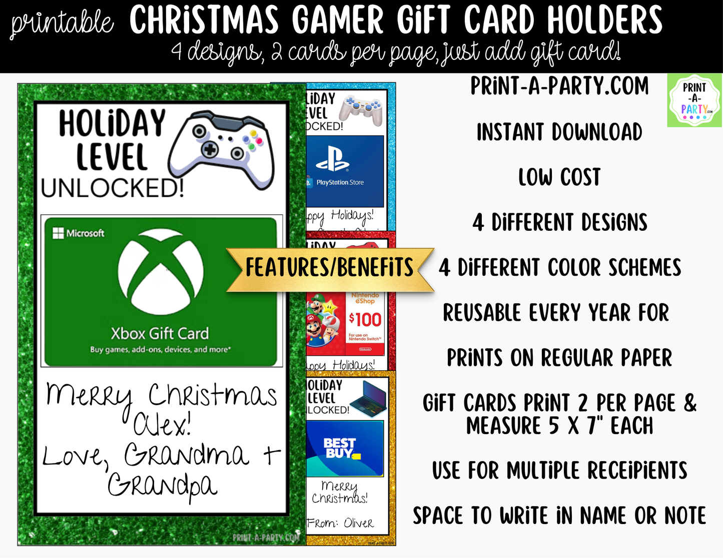 Printable Christmas Gamer Gift Card Holder - Holiday Video Game Gift Card Sleeve for Kids and Teens