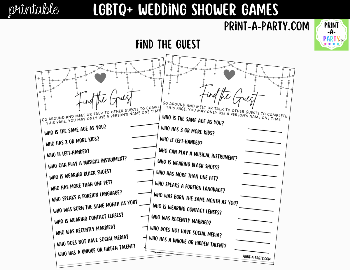 LGBTQ+ Wedding Shower Games Printable | Couples Party Games