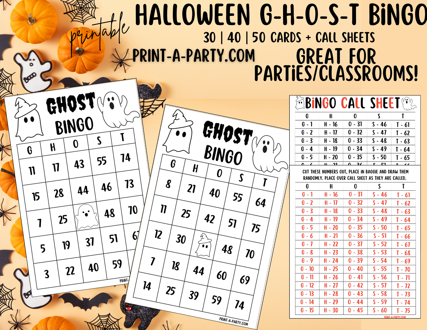 BINGO: Halloween Ghost Bingo Game | G-H-O-S-T Bingo Game | Halloween Party Idea | Halloween Classroom Party | Halloween Activity | Halloween Fun