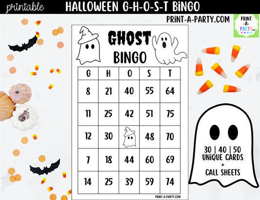 Halloween Bingo Game Printable | Ghost Party Game | Bingo Cards & Call Sheet