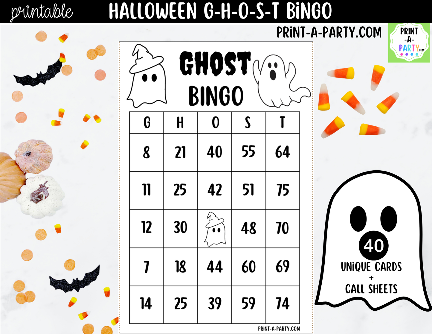 Halloween Bingo Game Printable | Ghost Party Game | Bingo Cards & Call Sheet