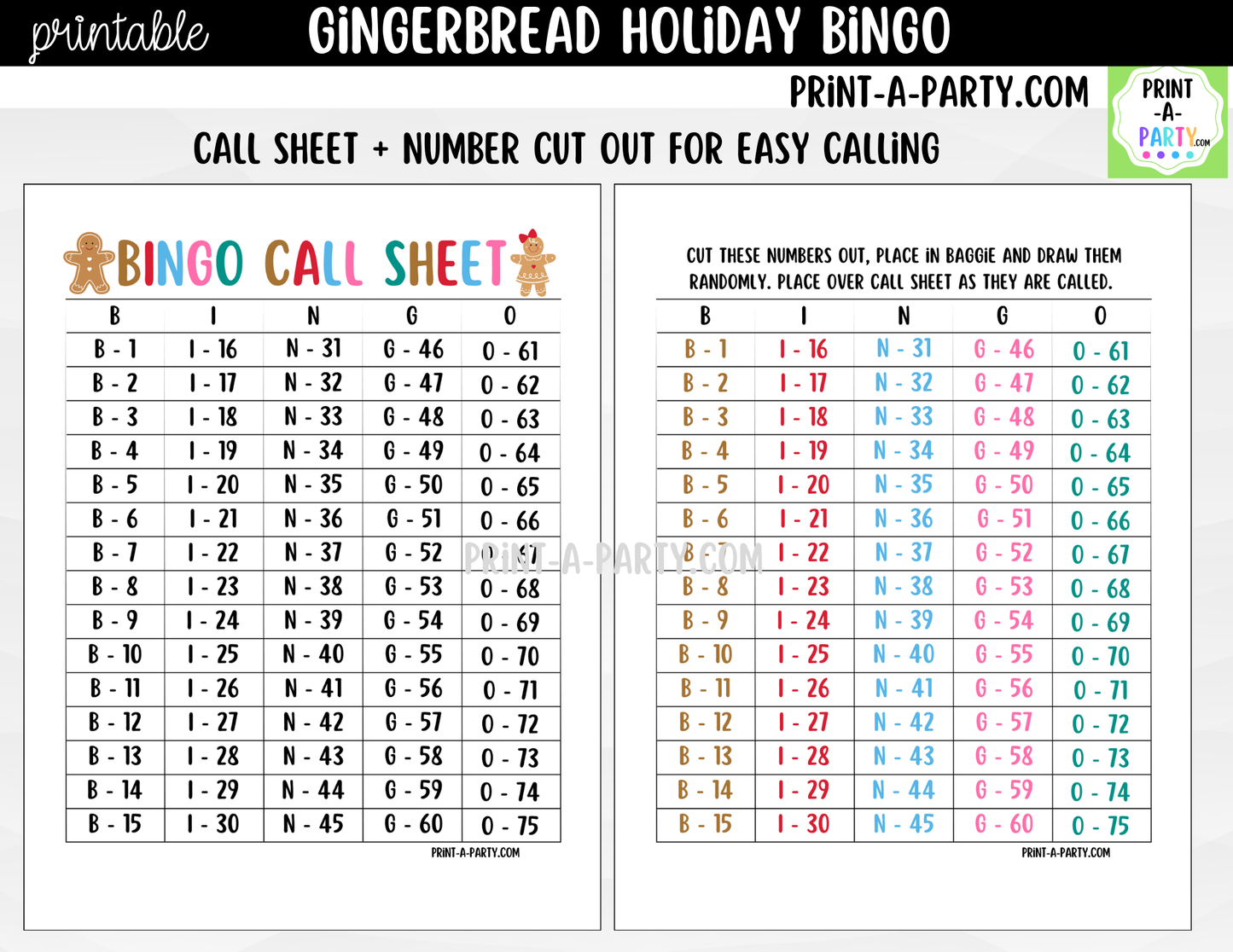 Christmas Gingerbread Bingo Game Printable | Christmas Party Game | Bingo Cards & Call Sheets