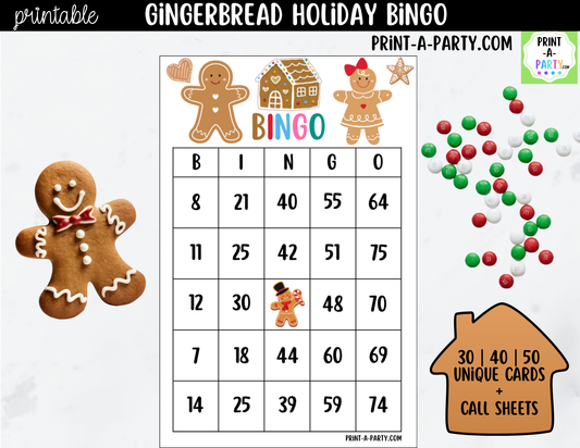 Christmas Gingerbread Bingo Game Printable | Christmas Party Game | Bingo Cards & Call Sheets