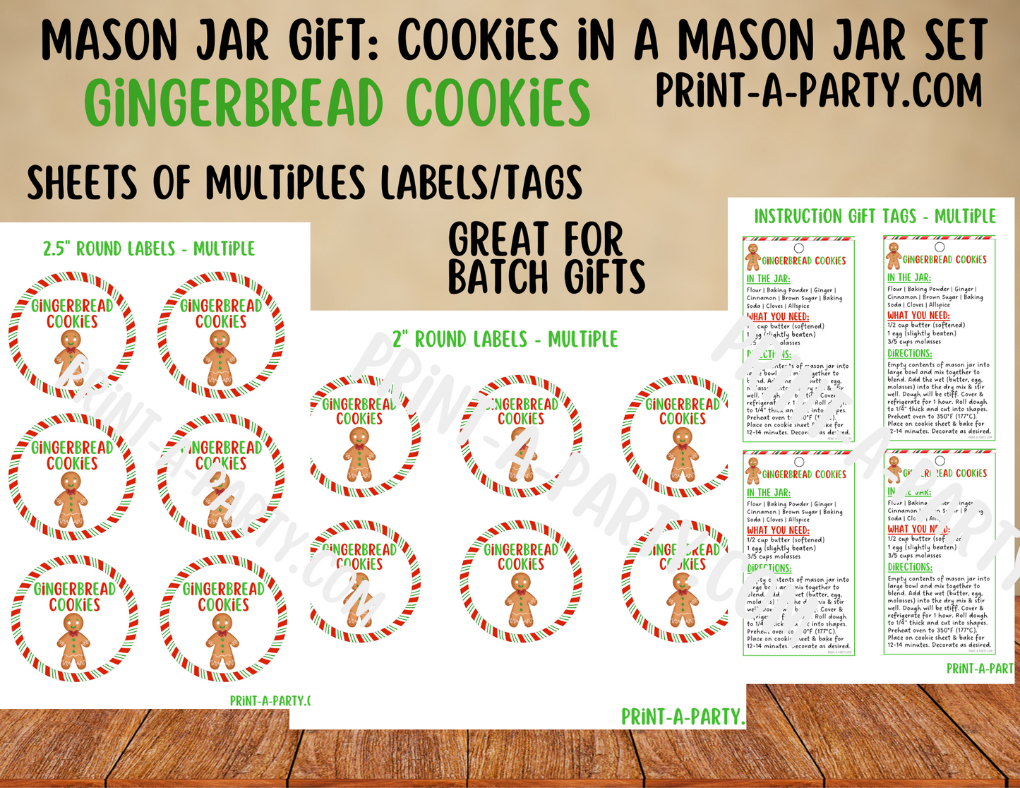 MASON JAR GIFT: Gingerbread Cookies in a mason jar printable kit - perfect holiday gift idea for teacher, neighbors, family or friends