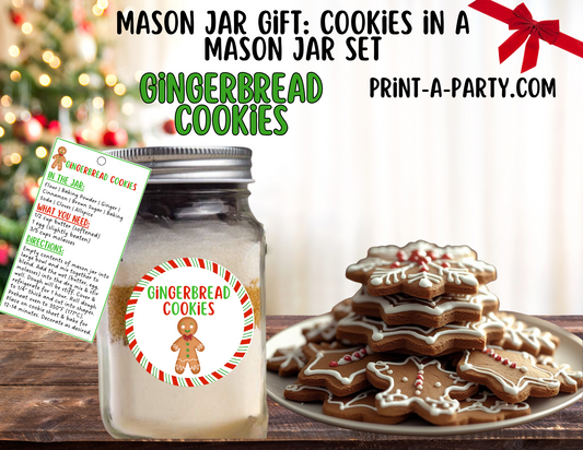 MASON JAR GIFT: Gingerbread Cookies in a mason jar printable kit - perfect holiday gift idea for teacher, neighbors, family or friends