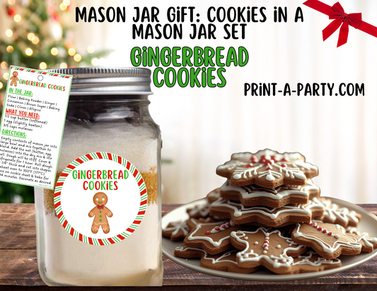MASON JAR GIFT: Gingerbread Cookies in a mason jar printable kit - perfect holiday gift idea for teacher, neighbors, family or friends