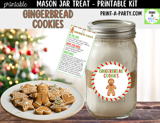 Gingerbread Cookies in a Mason Jar Gift Printable Kit - Labels, Tag, Recipe & Instructions