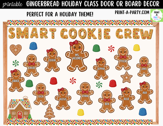 Gingerbread Printable Holiday Classroom Decor Kit for Doors, Boards, Hallways - Smart Cookie Crew