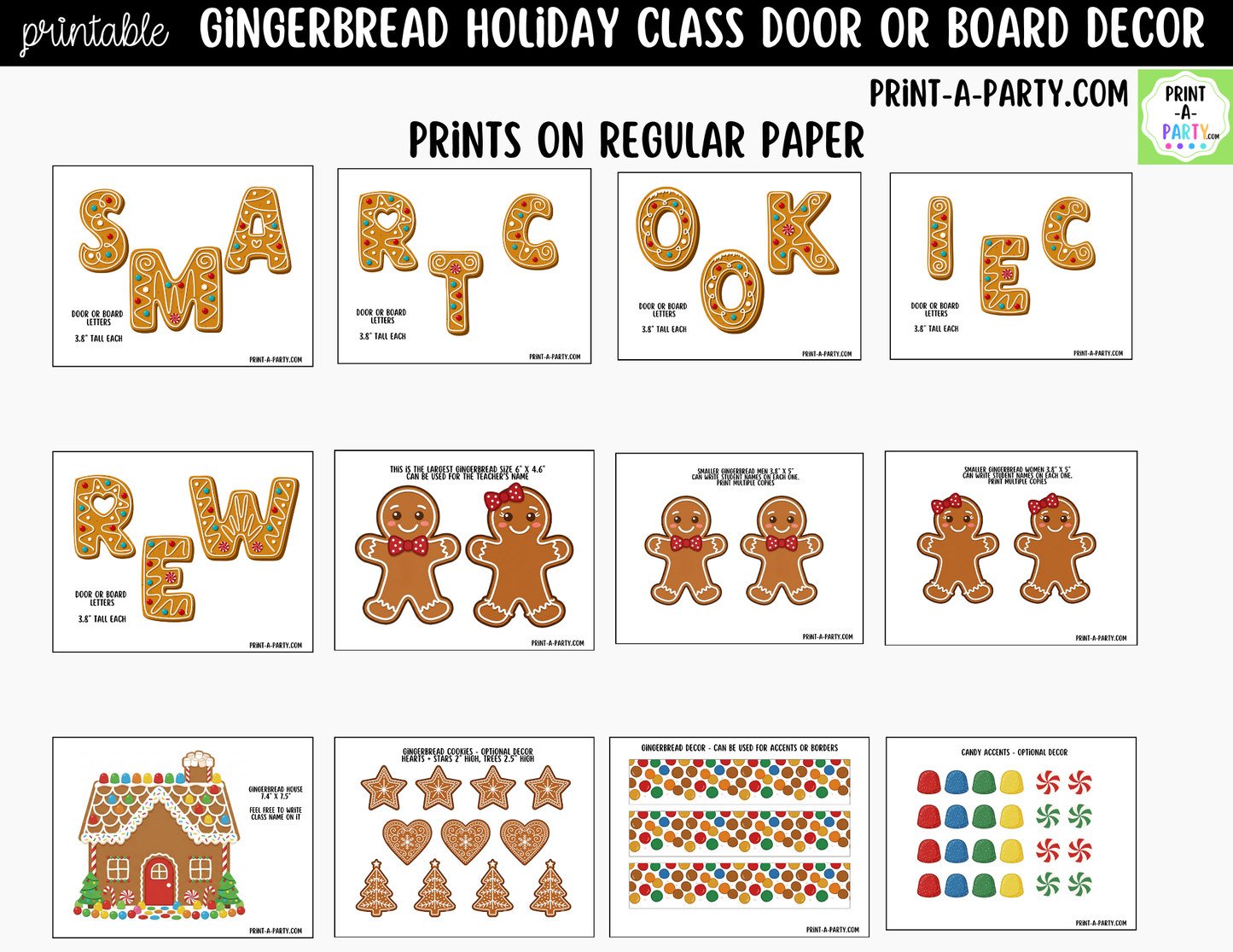 Gingerbread Printable Holiday Classroom Decor Kit for Doors, Boards, Hallways - Smart Cookie Crew