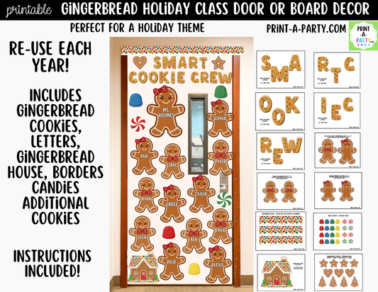 Gingerbread Printable Holiday Classroom Decor Kit for Doors, Boards, Hallways - Smart Cookie Crew