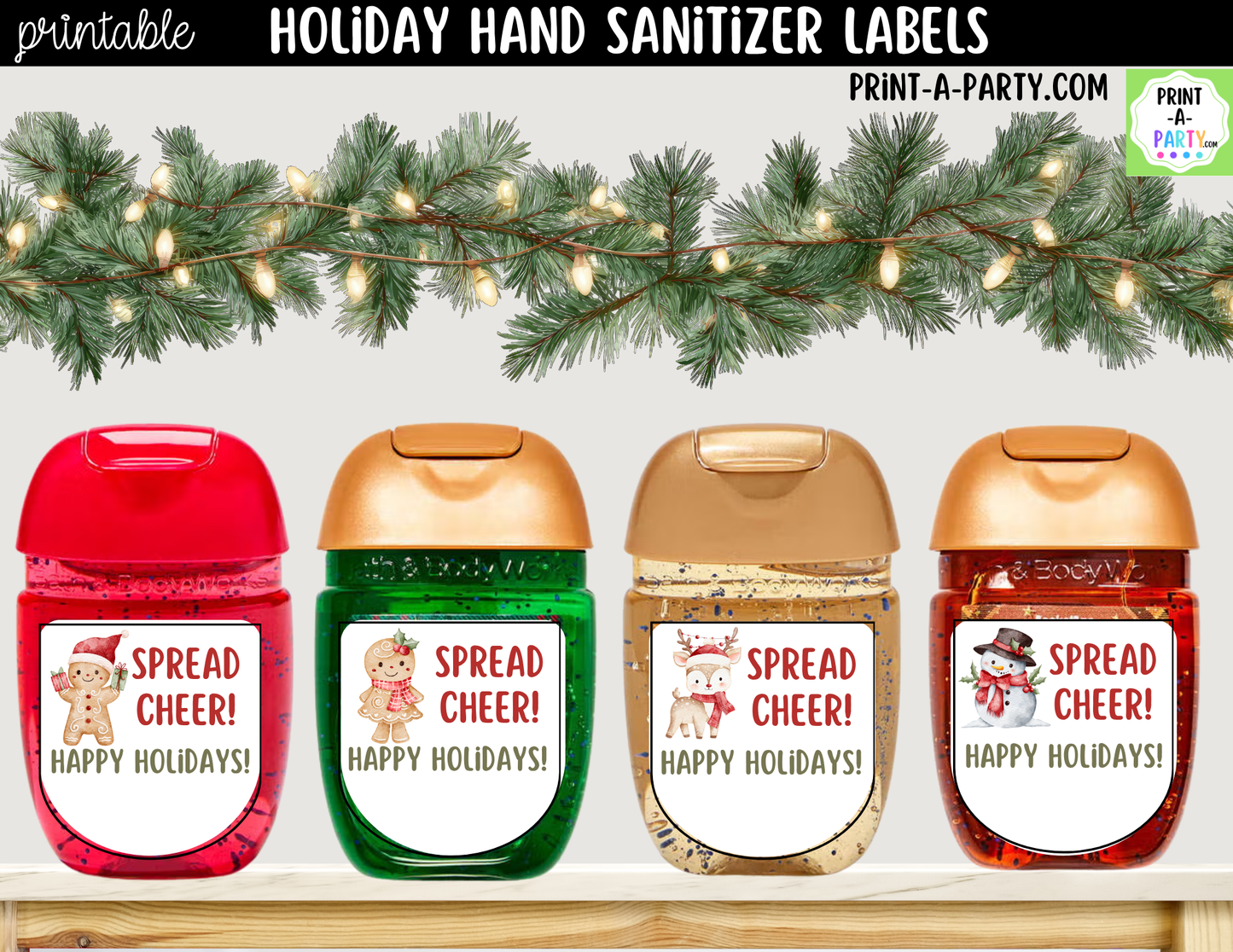 Gingerbread Christmas Hand Sanitizer Labels Printable - Holiday Labels for 1 oz PocketBac Bottles