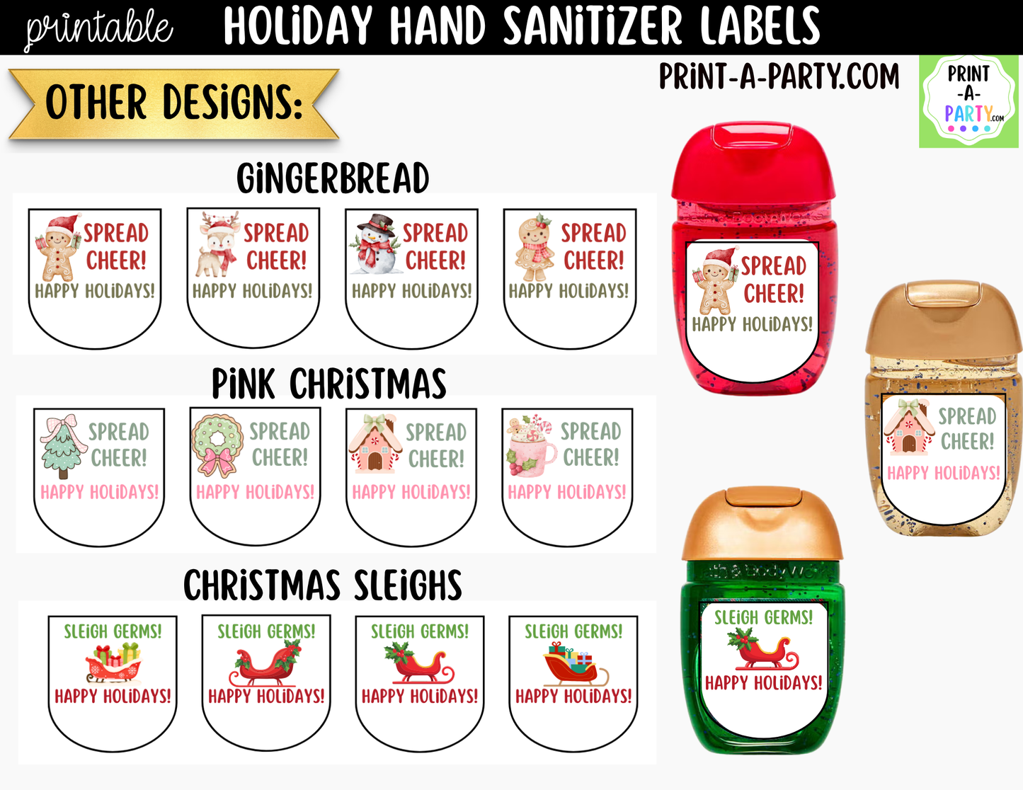Gingerbread Christmas Hand Sanitizer Labels Printable - Holiday Labels for 1 oz PocketBac Bottles