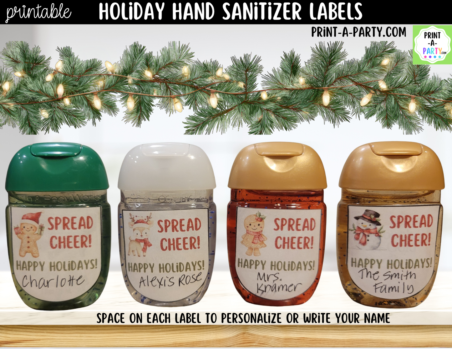 Gingerbread Christmas Hand Sanitizer Labels Printable - Holiday Labels for 1 oz PocketBac Bottles