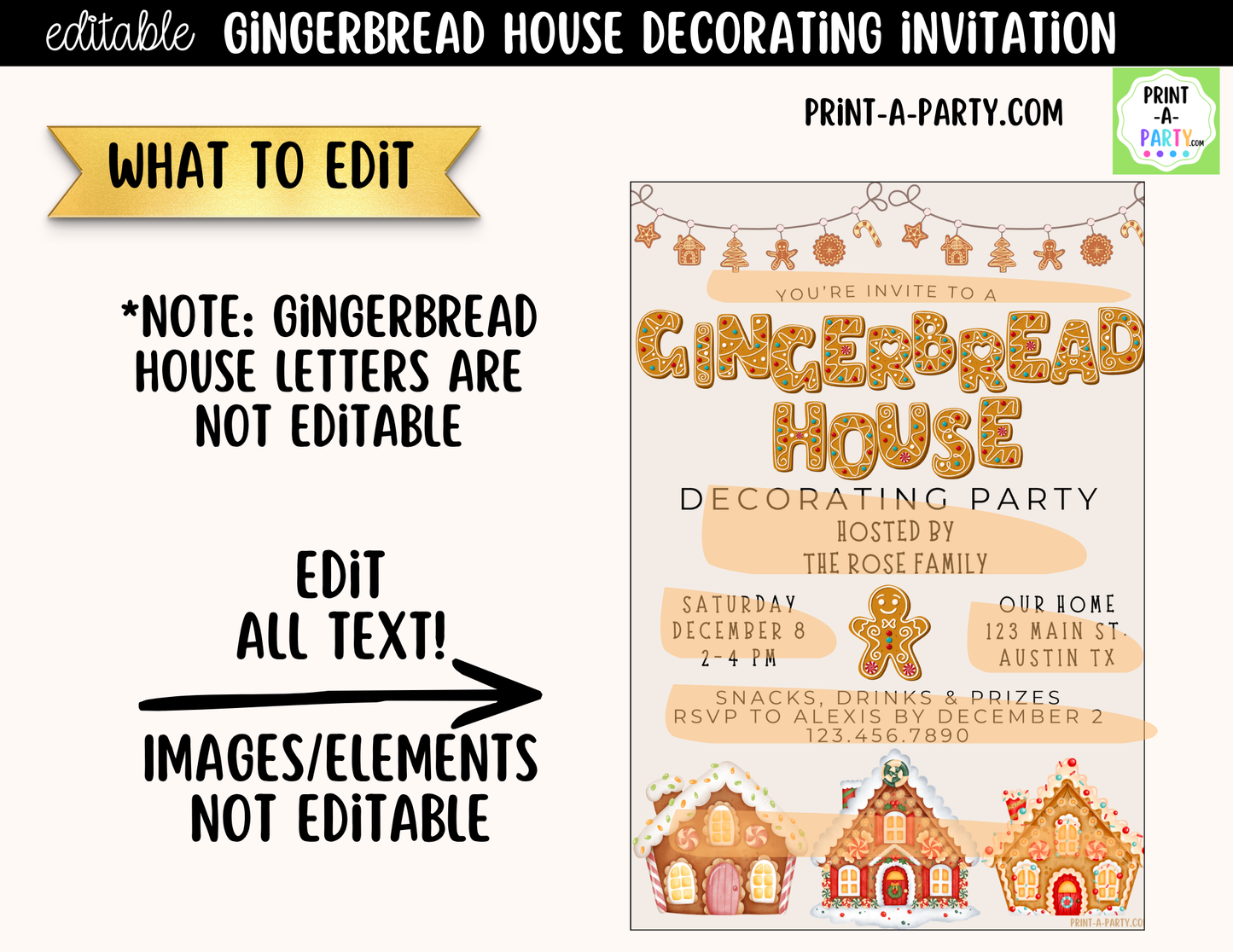Gingerbread House Decorating Party Invitation | Editable Canva Christmas Holiday Invite