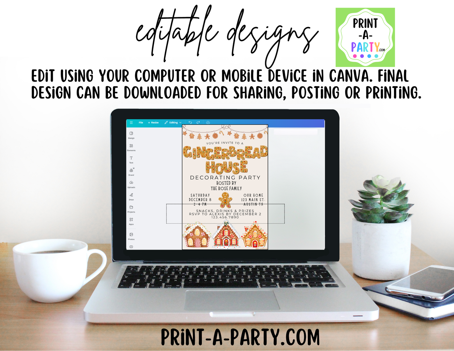 Gingerbread House Decorating Party Invitation | Editable Canva Christmas Holiday Invite