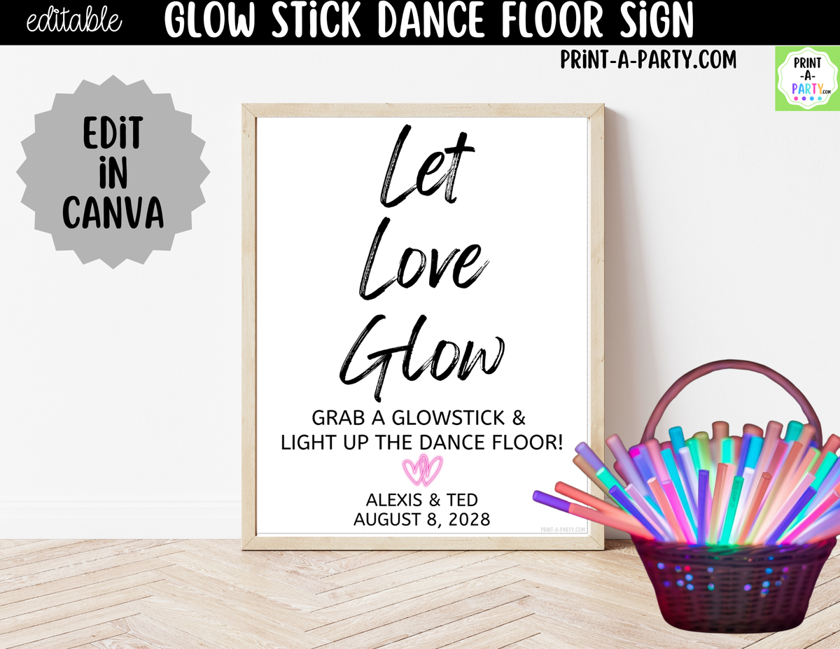 Editable Glow Stick Sign – Let Love Glow | 8x10 Canva Template