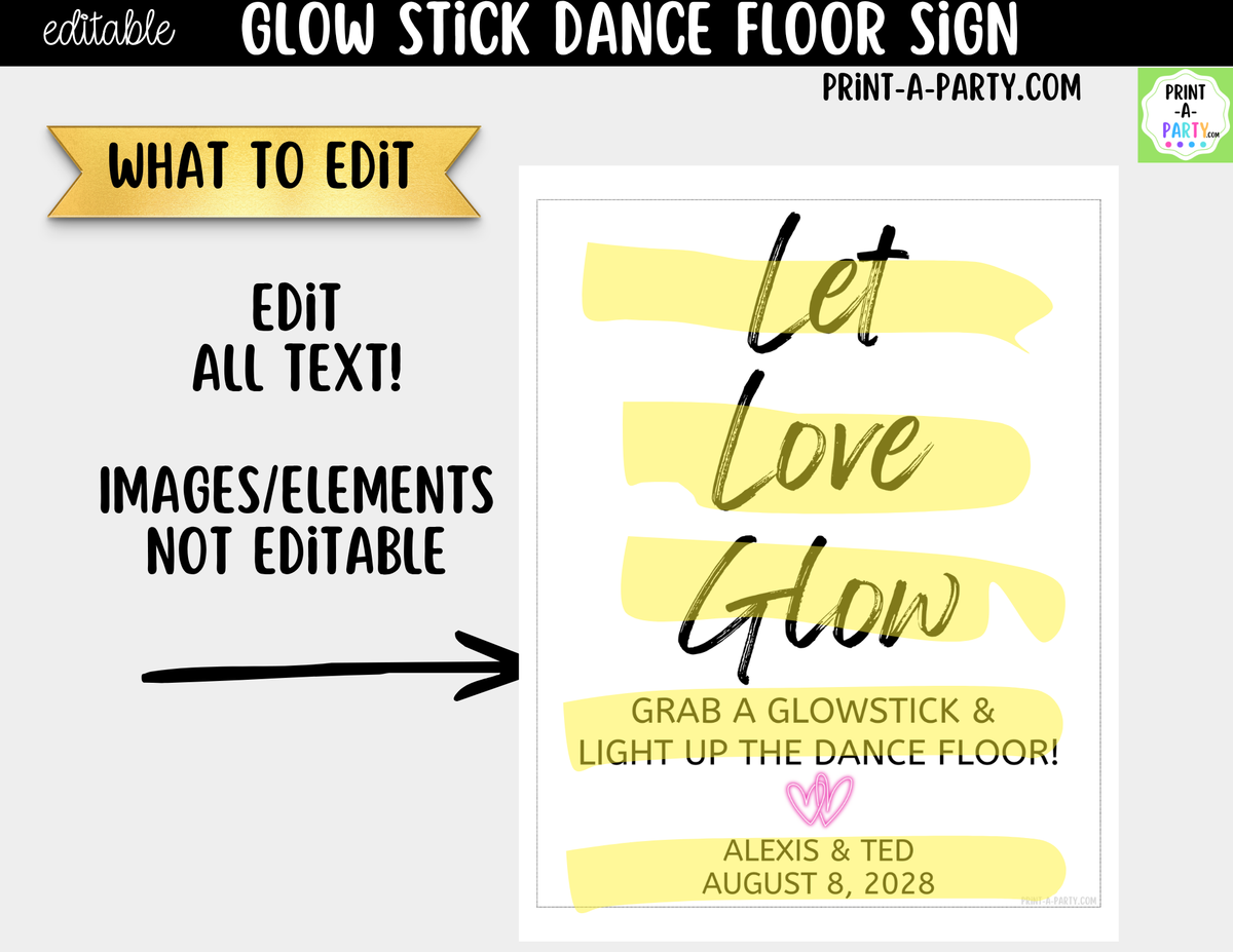 Editable Glow Stick Sign – Let Love Glow | 8x10 Canva Template