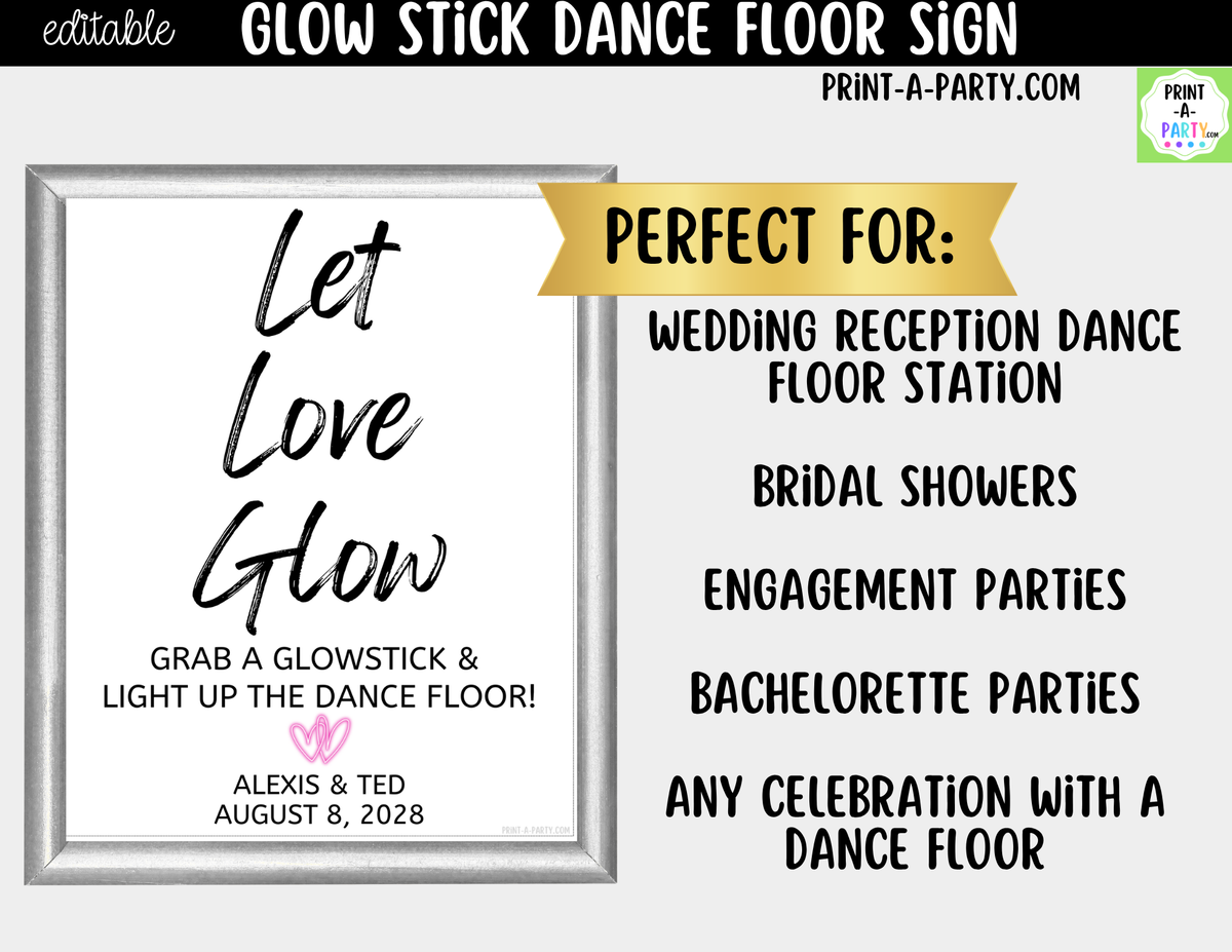 Editable Glow Stick Sign – Let Love Glow | 8x10 Canva Template