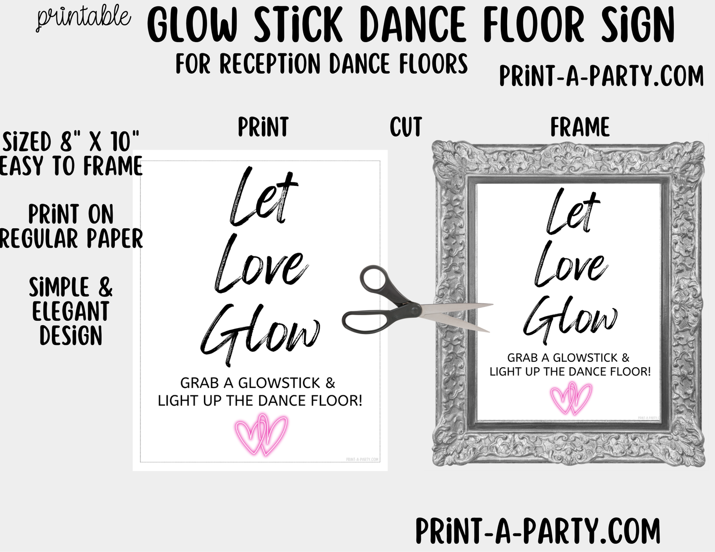 Printable Dance Floor Glow Sticks Sign (8x10) - Wedding Decor - Instant PDF Download
