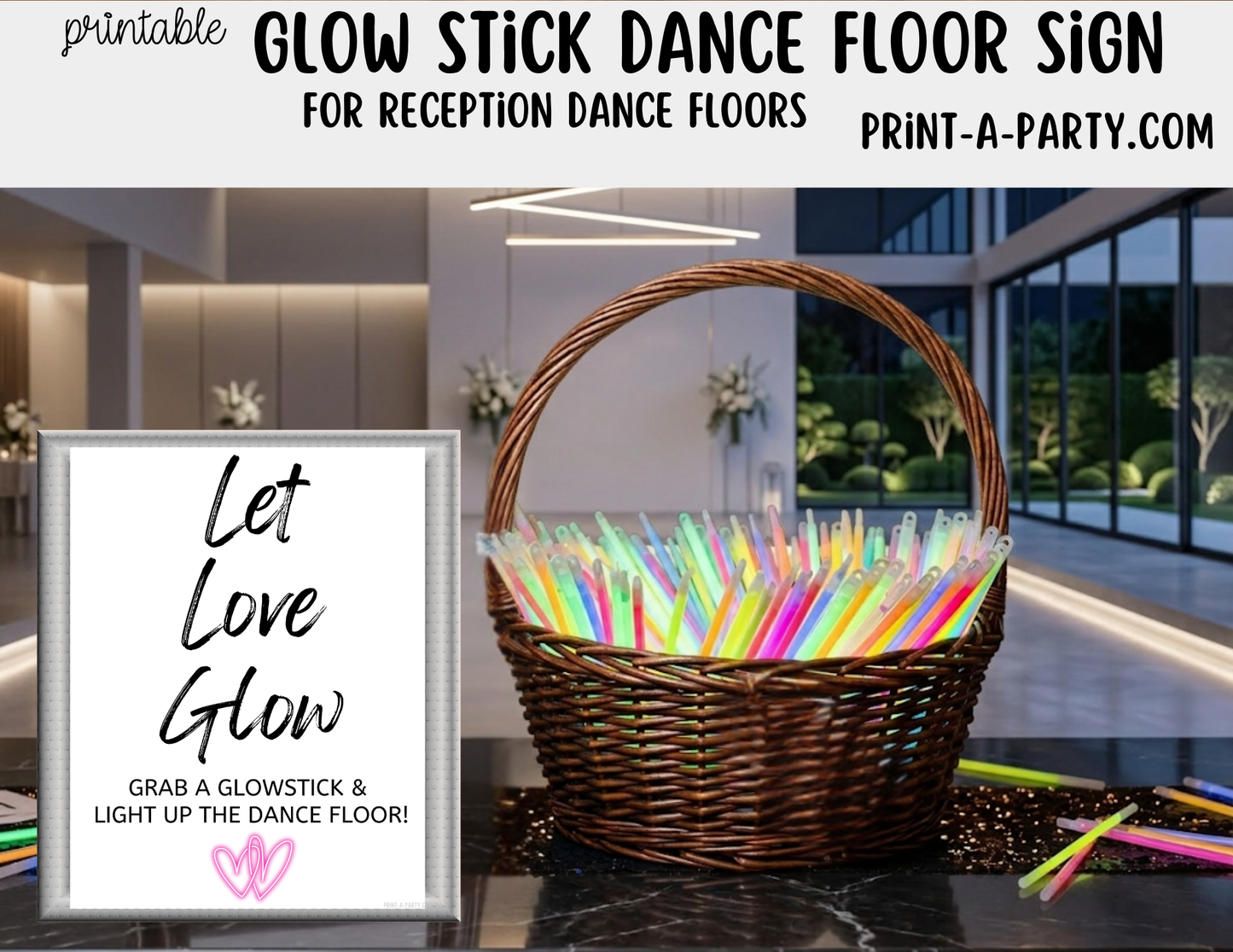 Printable Dance Floor Glow Sticks Sign (8x10) - Wedding Decor - Instant PDF Download