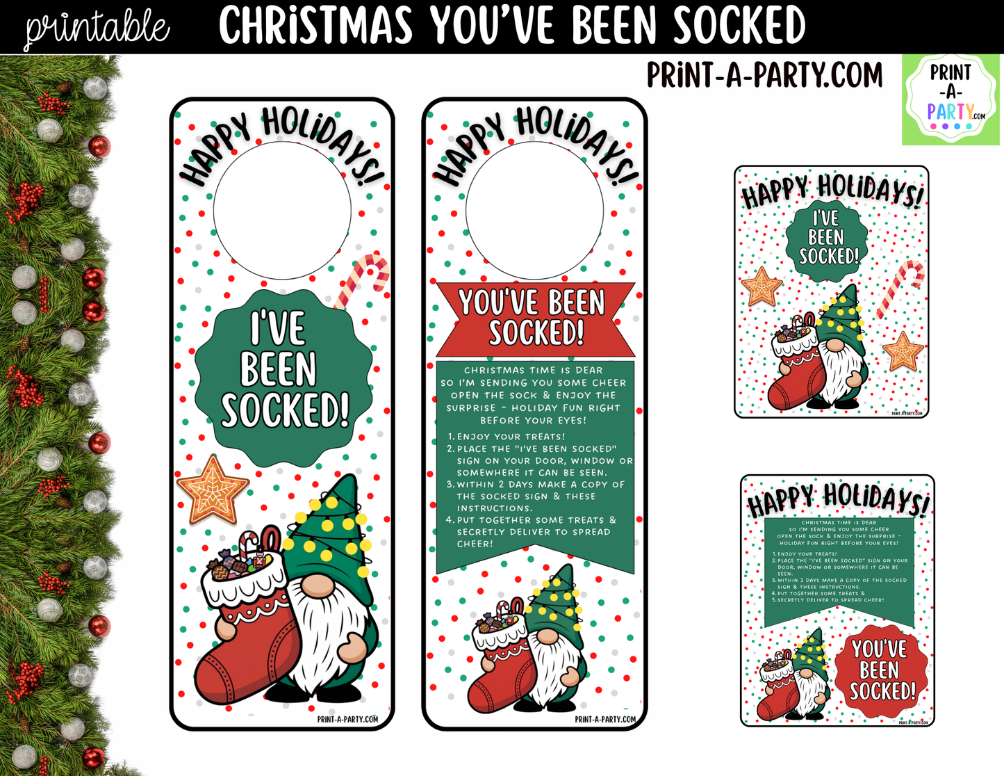 You've Been Socked Printable | Christmas Neighbor Gift | Holiday Stocking Surprise