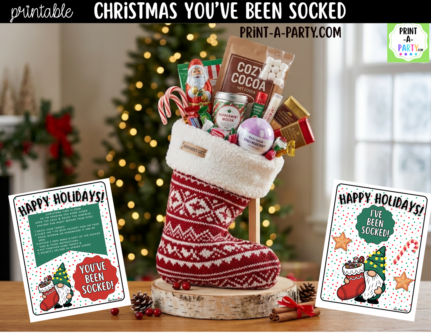 You've Been Socked Printable | Christmas Neighbor Gift | Holiday Stocking Surprise