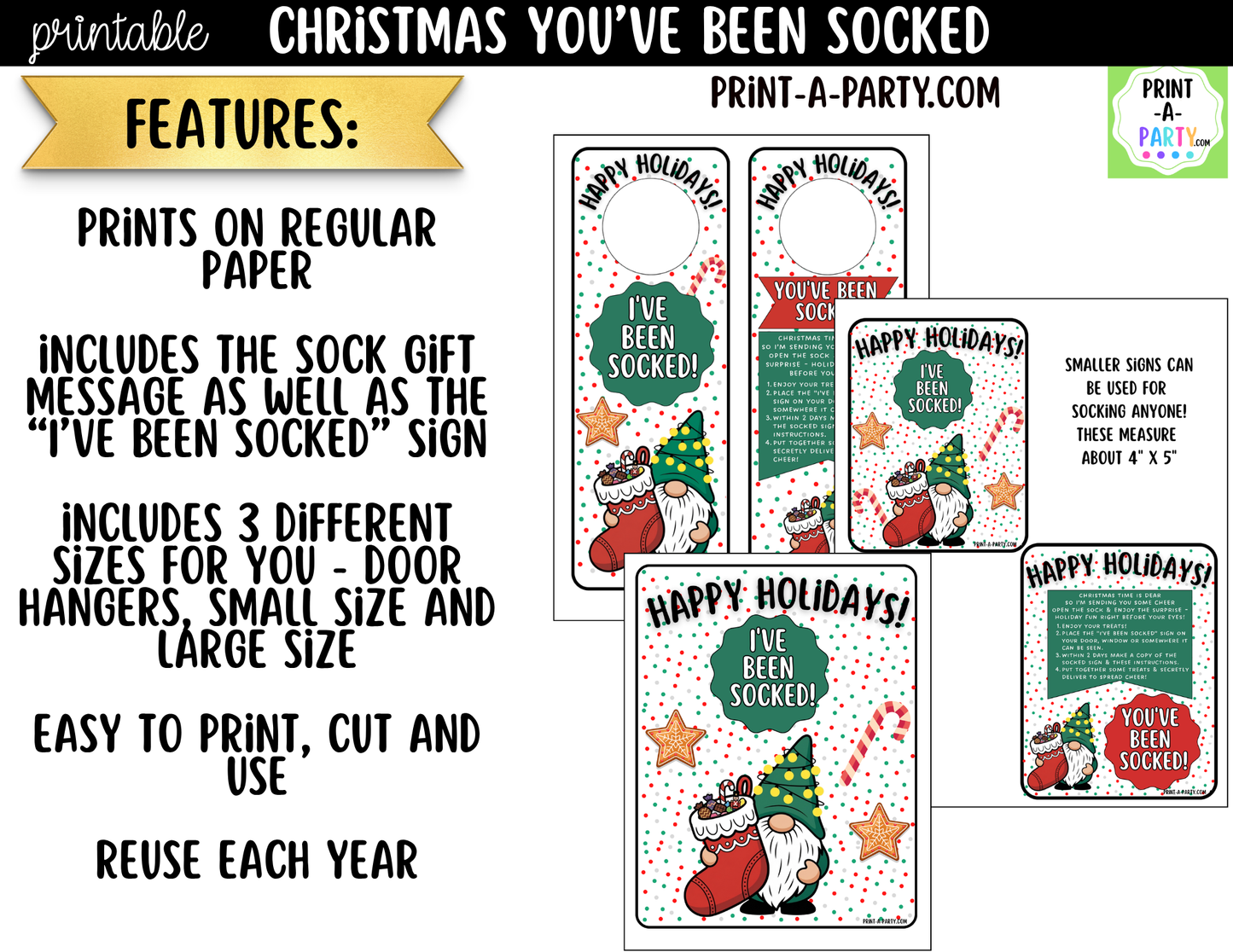 You've Been Socked Printable | Christmas Neighbor Gift | Holiday Stocking Surprise