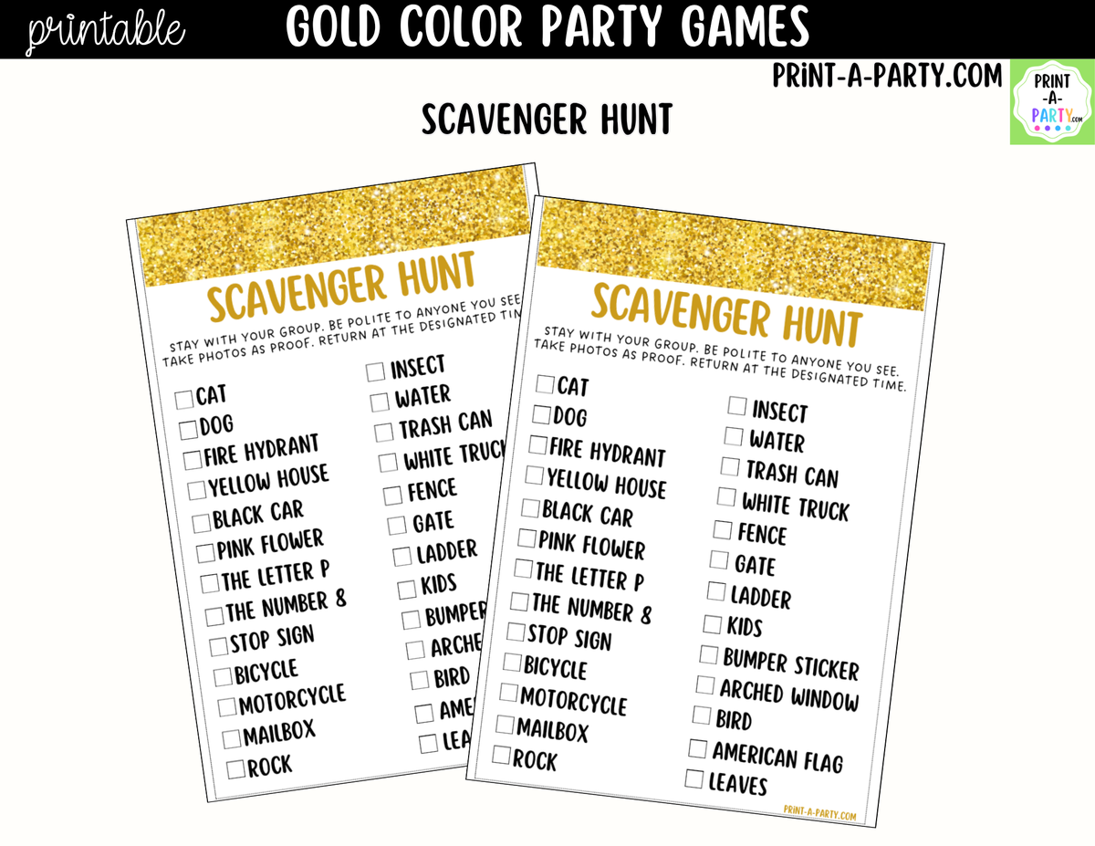 Gold Color Party Games Printable | Gold/Yellow Party Games