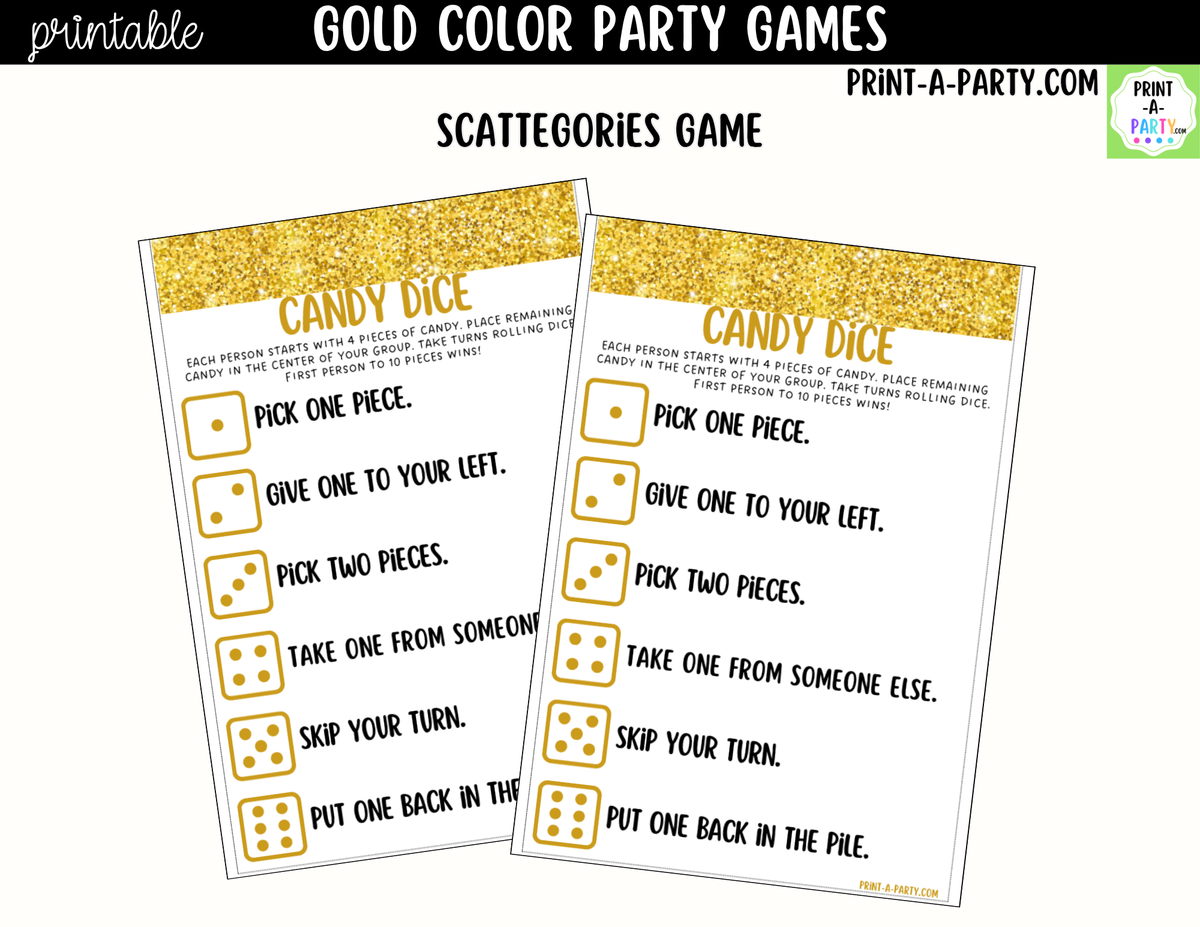 Gold Color Party Games Printable | Gold/Yellow Party Games