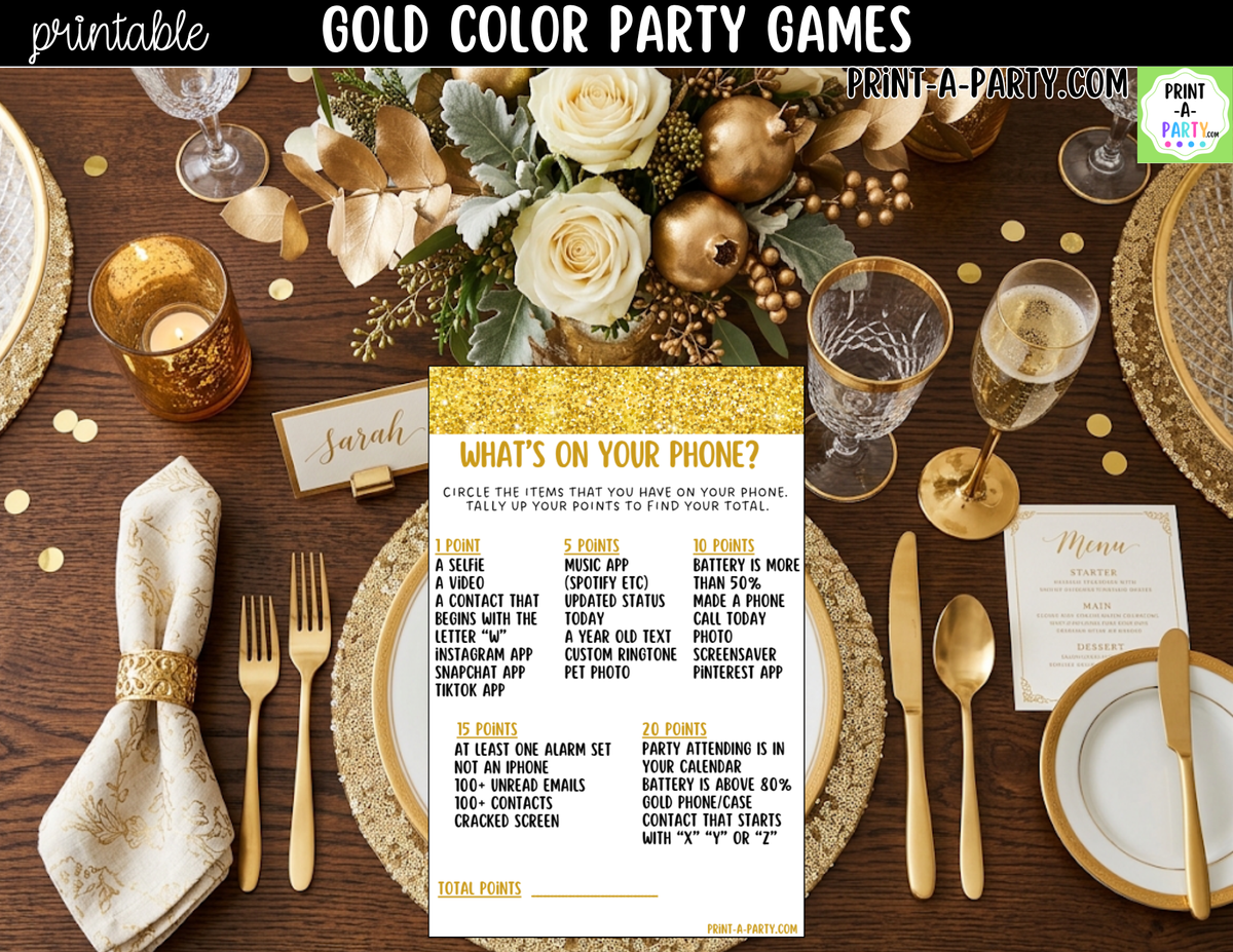 Gold Color Party Games Printable | Gold/Yellow Party Games