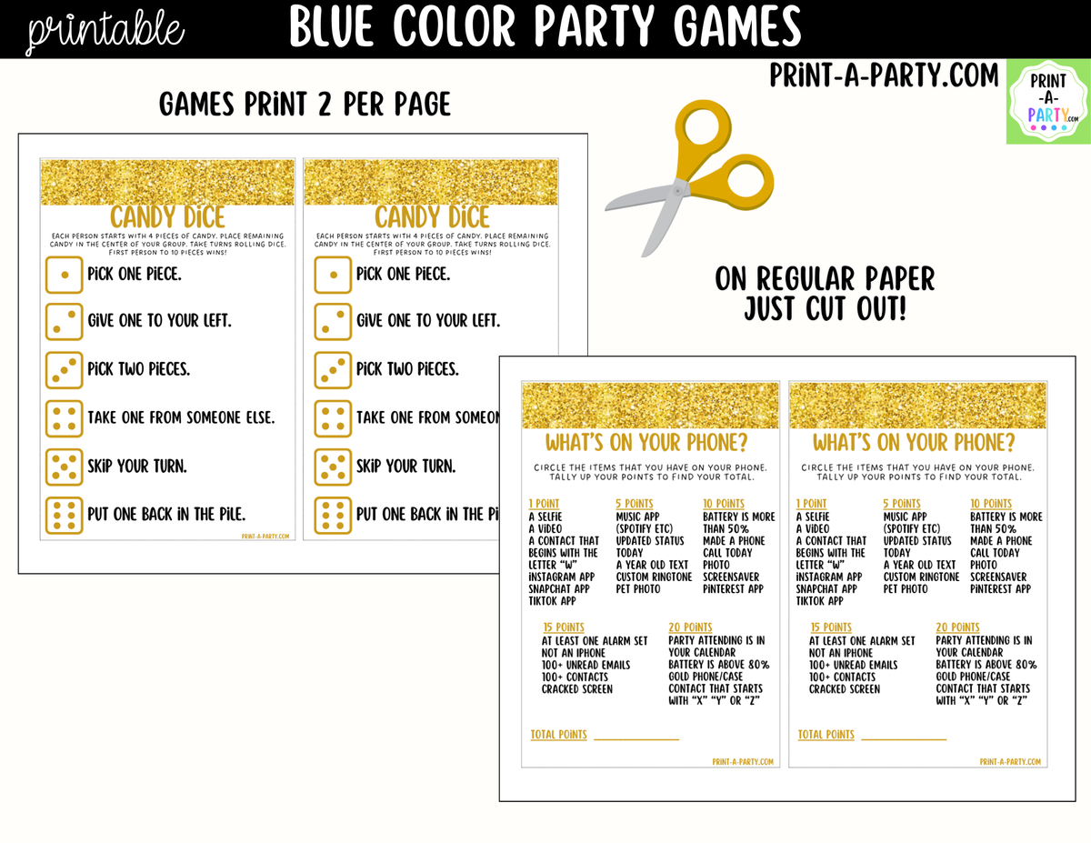 Gold Color Party Games Printable | Gold/Yellow Party Games