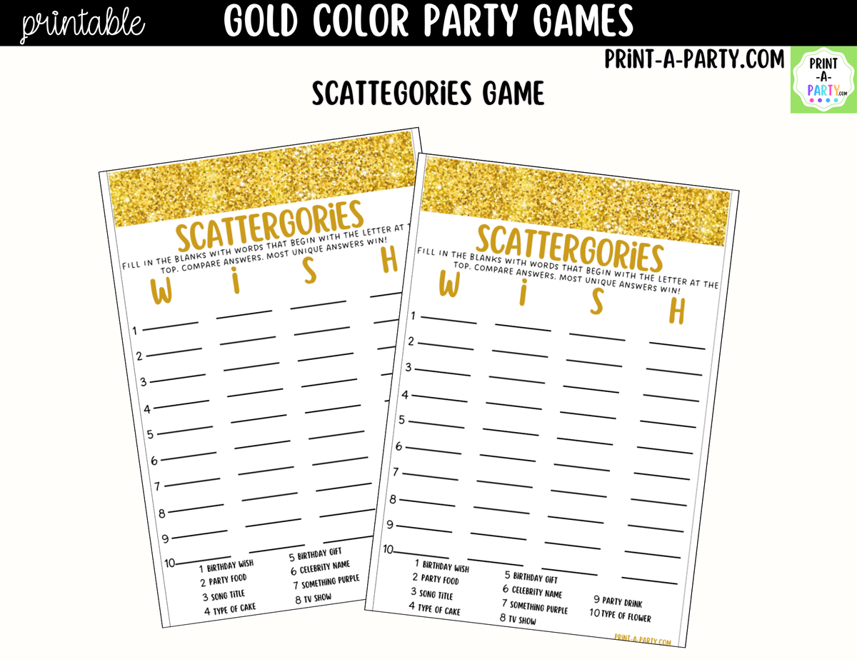 Gold Color Party Games Printable | Gold/Yellow Party Games